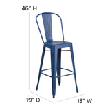 English Elm Commercial Grade Commercial Grade 30" High Distressed Metal Indoor-Outdoor Barstool with Back