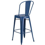 English Elm Commercial Grade Commercial Grade 30" High Distressed Metal Indoor-Outdoor Barstool with Back