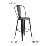 English Elm Commercial Grade Commercial Grade 30" High Distressed Metal Indoor-Outdoor Barstool with Back