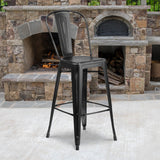 English Elm Commercial Grade Commercial Grade 30" High Distressed Metal Indoor-Outdoor Barstool with Back