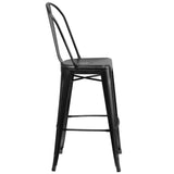 English Elm Commercial Grade Commercial Grade 30" High Distressed Metal Indoor-Outdoor Barstool with Back