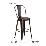 English Elm Commercial Grade Commercial Grade 30" High Distressed Metal Indoor-Outdoor Barstool with Back