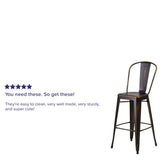 English Elm Commercial Grade Commercial Grade 30" High Distressed Metal Indoor-Outdoor Barstool with Back