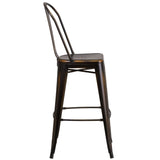 English Elm Commercial Grade Commercial Grade 30" High Distressed Metal Indoor-Outdoor Barstool with Back