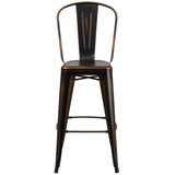 English Elm Commercial Grade Commercial Grade 30" High Distressed Metal Indoor-Outdoor Barstool with Back