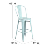 English Elm Commercial Grade Commercial Grade 30" High Distressed Metal Indoor-Outdoor Barstool with Back