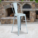 English Elm Commercial Grade Commercial Grade 30" High Distressed Metal Indoor-Outdoor Barstool with Back