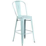 English Elm Commercial Grade Commercial Grade 30" High Distressed Metal Indoor-Outdoor Barstool with Back