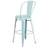 English Elm Commercial Grade Commercial Grade 30" High Distressed Metal Indoor-Outdoor Barstool with Back