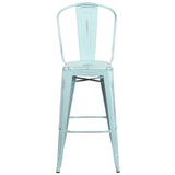 English Elm Commercial Grade Commercial Grade 30" High Distressed Metal Indoor-Outdoor Barstool with Back