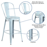 English Elm Commercial Grade Commercial Grade 30" High Distressed Metal Indoor-Outdoor Barstool with Back