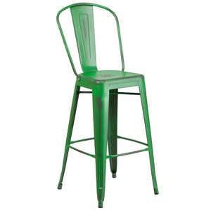 English Elm Commercial Grade Commercial Grade 30" High Distressed Metal Indoor-Outdoor Barstool with Back