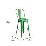 English Elm Commercial Grade Commercial Grade 30" High Distressed Metal Indoor-Outdoor Barstool with Back