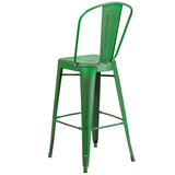 English Elm Commercial Grade Commercial Grade 30" High Distressed Metal Indoor-Outdoor Barstool with Back