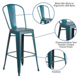 English Elm Commercial Grade Commercial Grade 30" High Distressed Metal Indoor-Outdoor Barstool with Back