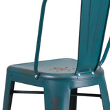 English Elm Commercial Grade Commercial Grade 30" High Distressed Metal Indoor-Outdoor Barstool with Back