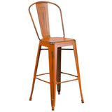 English Elm Commercial Grade Commercial Grade 30" High Distressed Metal Indoor-Outdoor Barstool with Back