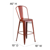 English Elm Commercial Grade Commercial Grade 30" High Distressed Metal Indoor-Outdoor Barstool with Back