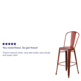 English Elm Commercial Grade Commercial Grade 30" High Distressed Metal Indoor-Outdoor Barstool with Back