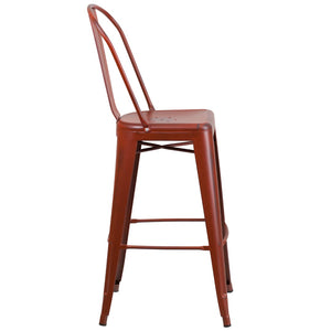 English Elm Commercial Grade Commercial Grade 30" High Distressed Metal Indoor-Outdoor Barstool with Back