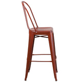 English Elm Commercial Grade Commercial Grade 30" High Distressed Metal Indoor-Outdoor Barstool with Back