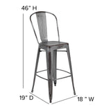 English Elm Commercial Grade Commercial Grade 30" High Distressed Metal Indoor-Outdoor Barstool with Back