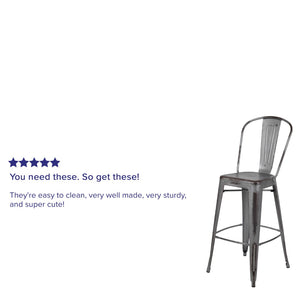 English Elm Commercial Grade Commercial Grade 30" High Distressed Metal Indoor-Outdoor Barstool with Back