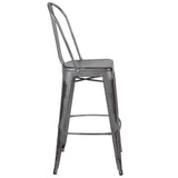 English Elm Commercial Grade Commercial Grade 30" High Distressed Metal Indoor-Outdoor Barstool with Back