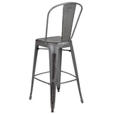 English Elm Commercial Grade Commercial Grade 30" High Distressed Metal Indoor-Outdoor Barstool with Back