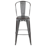 English Elm Commercial Grade Commercial Grade 30" High Distressed Metal Indoor-Outdoor Barstool with Back