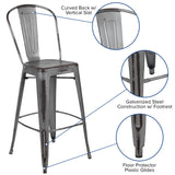 English Elm Commercial Grade Commercial Grade 30" High Distressed Metal Indoor-Outdoor Barstool with Back