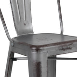 English Elm Commercial Grade Commercial Grade 30" High Distressed Metal Indoor-Outdoor Barstool with Back