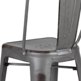 English Elm Commercial Grade Commercial Grade 30" High Distressed Metal Indoor-Outdoor Barstool with Back