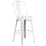 English Elm Commercial Grade Commercial Grade 30" High Distressed Metal Indoor-Outdoor Barstool with Back