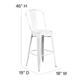 English Elm Commercial Grade Commercial Grade 30" High Distressed Metal Indoor-Outdoor Barstool with Back