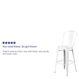 English Elm Commercial Grade Commercial Grade 30" High Distressed Metal Indoor-Outdoor Barstool with Back