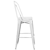 English Elm Commercial Grade Commercial Grade 30" High Distressed Metal Indoor-Outdoor Barstool with Back