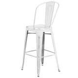 English Elm Commercial Grade Commercial Grade 30" High Distressed Metal Indoor-Outdoor Barstool with Back