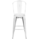 English Elm Commercial Grade Commercial Grade 30" High Distressed Metal Indoor-Outdoor Barstool with Back