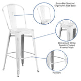 English Elm Commercial Grade Commercial Grade 30" High Distressed Metal Indoor-Outdoor Barstool with Back