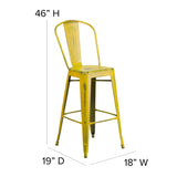 English Elm Commercial Grade Commercial Grade 30" High Distressed Metal Indoor-Outdoor Barstool with Back