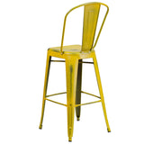 English Elm Commercial Grade Commercial Grade 30" High Distressed Metal Indoor-Outdoor Barstool with Back