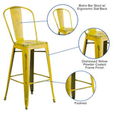 English Elm Commercial Grade Commercial Grade 30" High Distressed Metal Indoor-Outdoor Barstool with Back