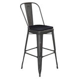 English Elm Commercial Grade Commercial Grade 30" High Metal Indoor-Outdoor Barstool with Back with Poly Resin Wood Seat