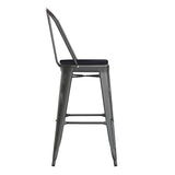 English Elm Commercial Grade Commercial Grade 30" High Metal Indoor-Outdoor Barstool with Back with Poly Resin Wood Seat