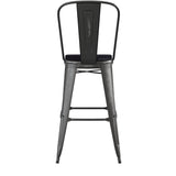 English Elm Commercial Grade Commercial Grade 30" High Metal Indoor-Outdoor Barstool with Back with Poly Resin Wood Seat