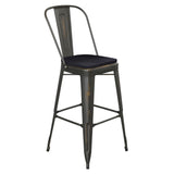 English Elm Commercial Grade Commercial Grade 30" High Copper Metal Indoor-Outdoor Barstool with Back with Black Poly Resin Wood Seat