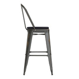 English Elm Commercial Grade Commercial Grade 30" High Copper Metal Indoor-Outdoor Barstool with Back with Black Poly Resin Wood Seat