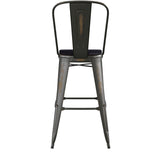 English Elm Commercial Grade Commercial Grade 30" High Copper Metal Indoor-Outdoor Barstool with Back with Black Poly Resin Wood Seat