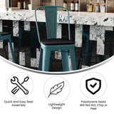 English Elm Commercial Grade Commercial Grade 30" High Kelly -Teal Metal Indoor-Outdoor Barstool with Back with Black Poly Resin Wood Seat